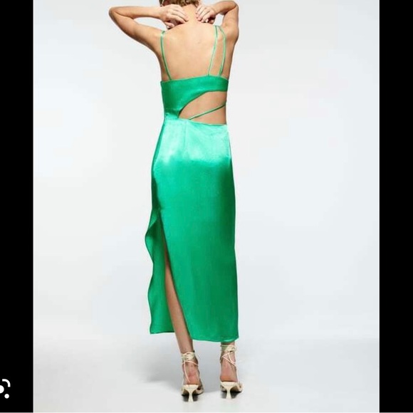ZARA ASYMMETRIC green SATIN-FINISH DRESS - Picture 3 of 5